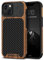 TENDLIN Compatible with iPhone 13 mini Case Wood Grain with Carbon Fiber Texture Design Leather Hybrid Case Compatible for iPhone 13 mini 5.4-inch Released in 2021 Black