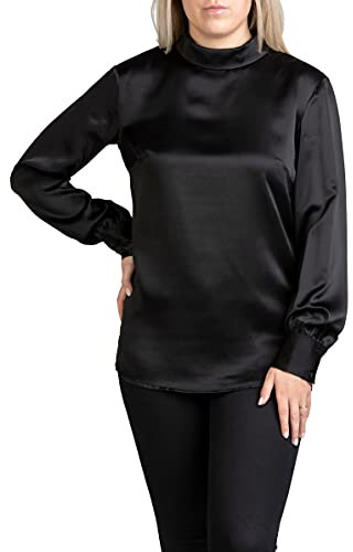 Posh Gear Damen Seidenbluse Satinoseta Bluse aus 100% Seide, schwarz, Größe L
