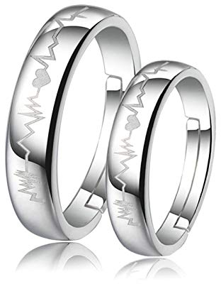Daesar Paar Ringe Silber 925, Verlobungsringe Verstellbar mit Gravur Herzschlag Bandringe Trauringe und Eheringe Nickelfrei