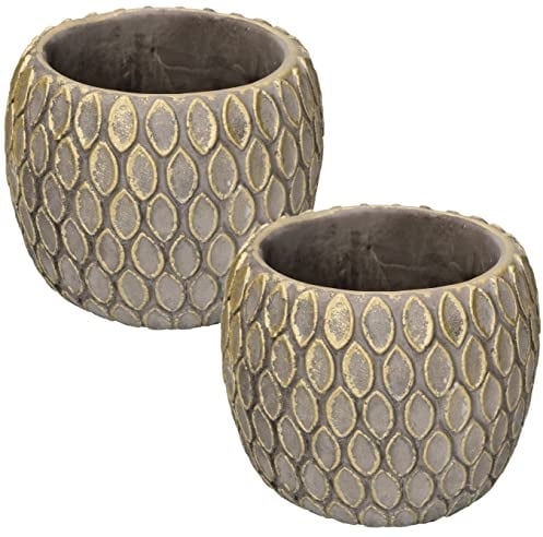 KOTARBAU® 2er Set Ton-Blumentopf Übertopf Ø 11 cm für Blumen Pflanzen Rustikal Grau Gold Blumenübertopf