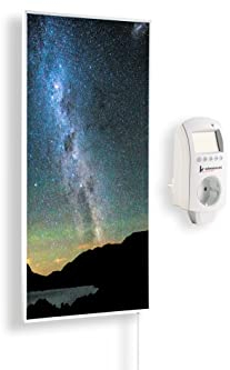 Riscaldatore a infrarossi Könighaus - 600 Watt + termostato smart e APP Könighaus - una stufetta elettrica a basso consumo - Cornice bianca (17. Cielo stellato 1)