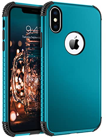 BENTOBEN iPhone Xs Max Case, Heavy Duty 2 in 1 Full Body Rugged Shockproof Protection Hybrid Hard PC Bumper Drop Protective Case, Deep Blue/Black