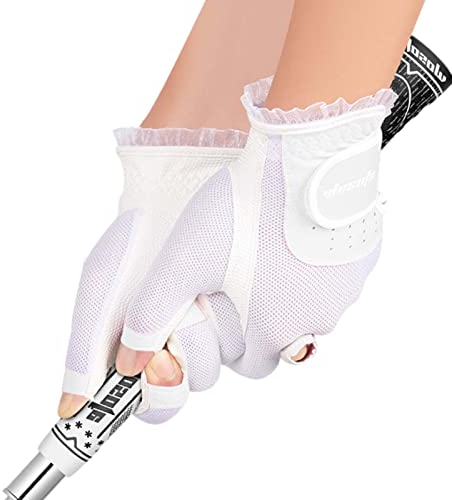 Loandicy Damen-Golfhandschuhe | 1 Paar Fingerlose Golfhandschuhe mit stilvollem Spitzenbesatz,Damen-Golfhandschuhe, beide Hände, weiche Sporthandschuhe, Damen-Mädchen-Granulat, Anti-Rutsch-Handschuhe