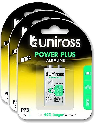 Uniross Pack de 3 Piles Alcaline 6LR61 Power Plus 9V
