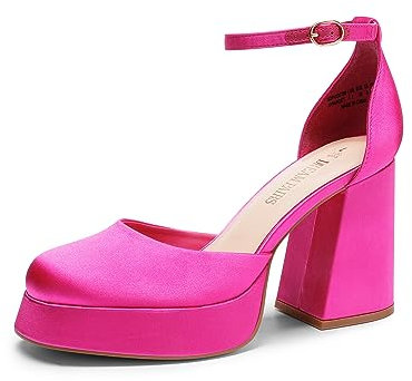 DREAM PAIRS Escarpins Femme Talon Haut Chunky avec Plateforme, Chaussures Habillées Confortables avec Bride Cheville pour Soirée ou Fête,Size 37,Rose Chaud-Satin,SDPU2372W