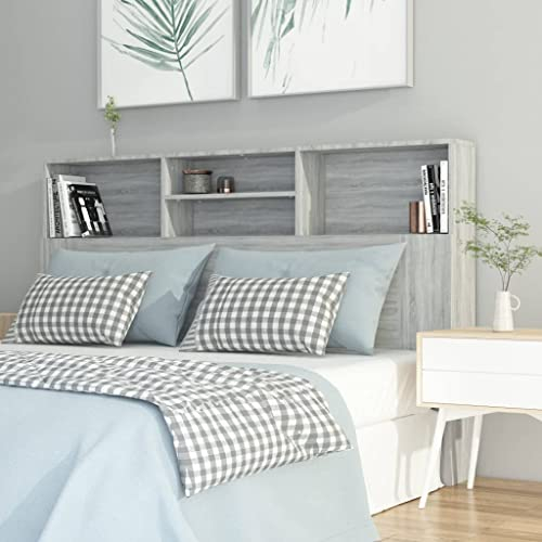 FIRBNUS Kopfteil Mit Ablagen Grau Sonoma 160x19x103,5 cm Holzwerkstoff Bücherregal-Design Modernes Kopfteil-Regal Zusätzlicher Stauraum Aufbewahrung von Büchern Zeitschriften
