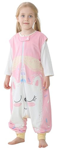COOKY.D Sacco Nanna Unisex con Piedi Coperta Traspirante Indossabile per Bambini Senza Maniche,3-5 Anni Mostro Rosa