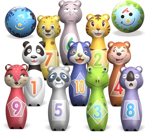 STAY GENT Tier Kegelspiel mit 10 Kegel und 2 Bälle, Drinnen Spielzeug Draußen Weich Bowlingkugel, Bowling Ball Set Geschenke für 3 4 5 6 Jahren Kinder Geburtstag Weihnachten