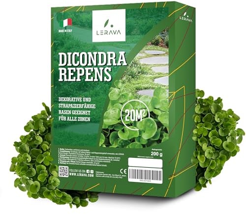 LERAVA® Dicondra semi [Non Richiede Taglio] - 20m² - Estrema resistenza alla siccità - Dichondra repens semi ideali per zone ombreggiate e soleggiate - semi dicondra per prato - 200g