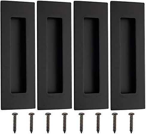 Malimali 4 Pack Stainless Steel Recessed Sliding Handles, 150mm Flush Door Hardware Finger Pulls for Pocket Closet Barn Door (Matte Black)