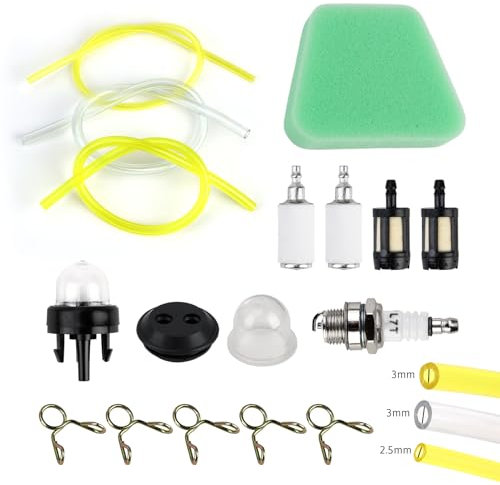 SMCEHEYA Fuel Line Mower Fitting Kit 17Pcs Fuel Pipe 30cm Strimmer Fuel Line Spark Plug Fuel Filter Oil Bubble Hose Buckle Strimmer Parts Compatible for McCulloch Titan Mower Strimmer Chainsaw Blower