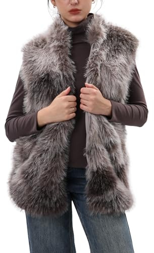 Amazhiyu Fellweste Damen, Pelzmantel Pelzjacke Lang Weste, Kunstfell Jacke Mantel Winter Herbst, Ärmellos Plüschmantel Kunstpelz Westen Elegant, Damenwesten mit Taschen und Reißverschluss, Tie-Dye, S