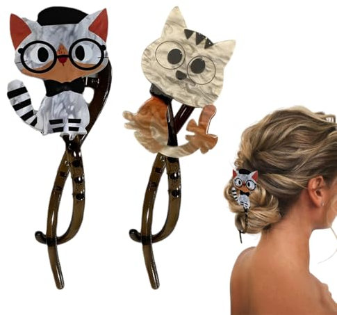 Paquet de 2 pinces à cheveux en forme de chat, pinces à cheveux françaises élégantes pour femmes, pinces à queue de cheval antidérapantes pour la plage, les rendez-vous, les voyages