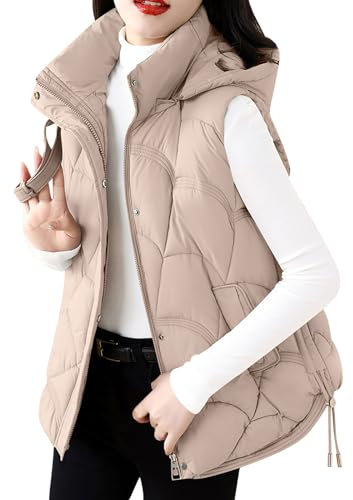 JokeLomple Ladies Sleeveless Vest - Packable Puffer Gilet Lightweight Quilted Gilets Ladies Sleeveless Bodywarmer With Removable Hood Puffer Long Body-Warmer Coat Parka Outwear Womens