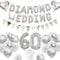 Diamantene Hochzeit Deko, 60 Hochzeitstag Dekorationen 60 Diamant Hochzeit Luftballons Happy 60th Anniversary Luftballons Metallische Silber Weiße Luftballons Banner 60 Diamond Wedding Tortenaufsatz
