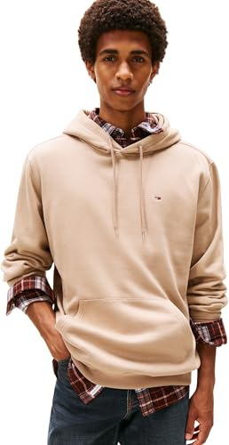 Tommy Jeans Herren Hoodie Regular Fit Flag Fleece mit Kapuze, Beige (Coastal Taupe), S