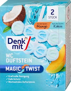 Duftstein WC Magic Twist Mango & Kokosnuss, 2 Stück – Marke DM Deutschland – Kompatibel mit Denkmit – WC Duftstein Magic Twist Mango & Kokos, 2 St.