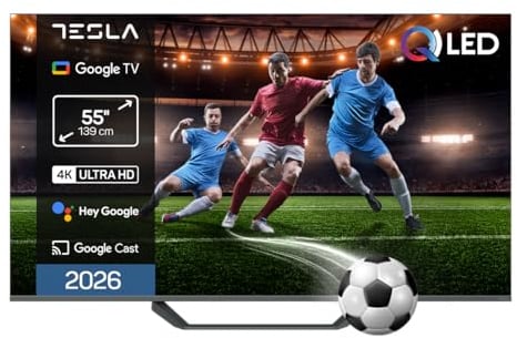 TESLA QLED Smart TV Full HD con Google TV - Dolby Audio, HDR, WiFi y Bluetooth, Google Assistant y Chromecast Integrado, 3 HDMI, DVB-T2/S2/C, Color Negro (55)
