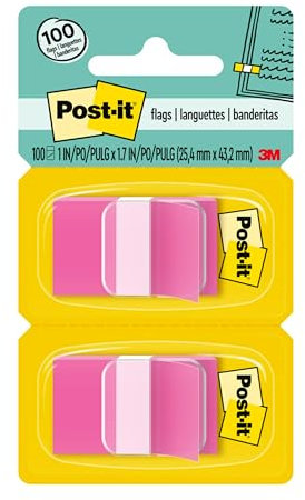 Post-it Flags, 50/Dispenser, 2 Dispensers/Pack, 1 in Wide, Bright Pink (680-BP2)