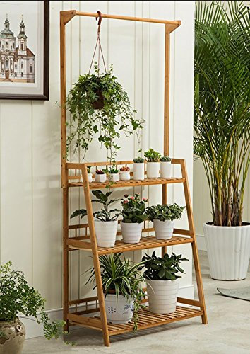 ZWJhj Blumenregalböden Bambus Holz Regale mehrstöckige Boden Töpfe Regal Balkon Blumentöpfe Regal Geländer Leiter grün Rettich Bonsai Regal Gartendekorationen (Farbe : B, größe : 80cm)