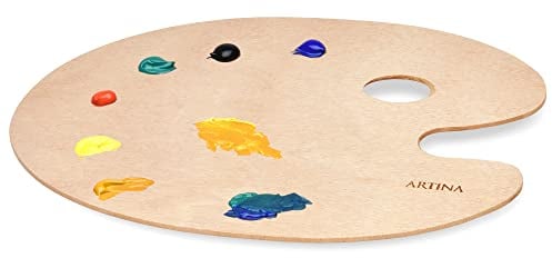 Artina Holz Malpalette Palette Rund 25x30 cm Farb-Mischpalette mit Griffloch für Kunst & Malen universell einsetzbar für Öl- und Acrylmalerei