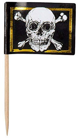 Boland 74119 - Flaggen Spieße, 24 Stück, Länge 7 cm, Holzspieße, Piraten, Cocktailspieße, Zahnstocher, Snacks, Häppchen, Partygeschirr, Dekoration, Geburtstag, Mottoparty, Karneval', Brand
