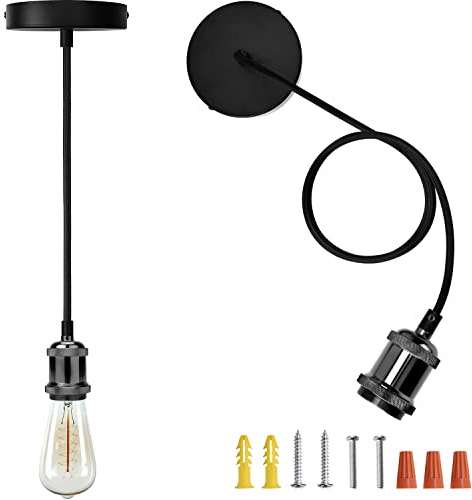 JACKYLED Pendant Light Kit UL Canopy Kit Copper Socket E26 E27 Lampholder Black Woven Fabric Pendant Light Cord Adjustable Ceiling Lighting (Pearl Black)