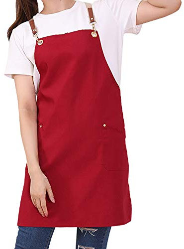 Watwass Lienzo de Algodón Delantales de Cocina Unisexo con 2 Bolsillos Babero Delantal Rojo Camarero Panadería Pastelería