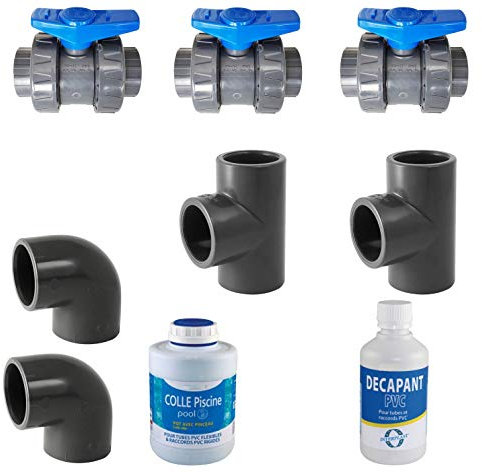 PVC Pression Kit Bypass 50mm Piscine pour créer Une dérivation du Circuit d'eau pour Une Pompe à Chaleur/avec Colle et décapant