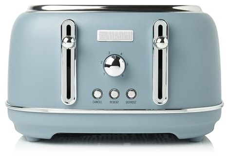 Haden Highclere Blue Toaster 4 Slice - Adjustable Browning Control - Removable Crumb Trays - Easy To Clean 4 Slice Toaster - Cord Storage - Stainless Steel Coated Housing Toaster
