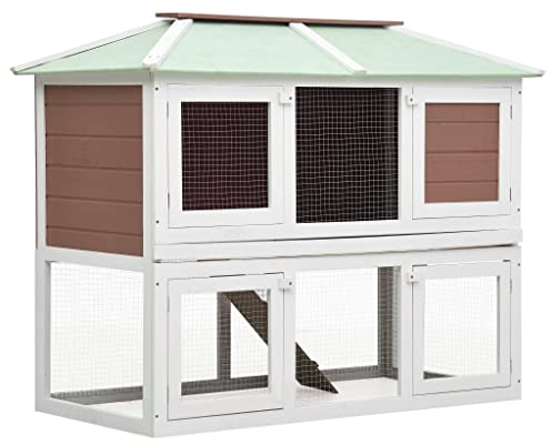 vidaXL Holz Kaninchenstall 2 Etagen Braun Kleintierstall Hasenstall Freilauf