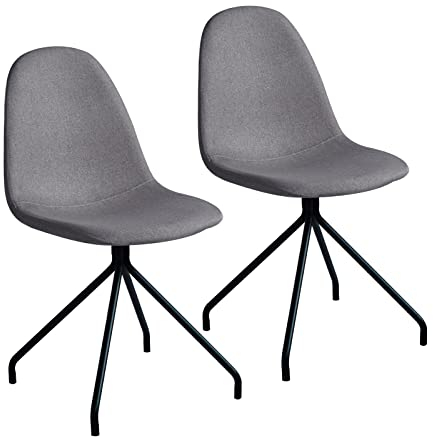 SVITA 2er Set Esszimmerstühle Metallbeine Polsterstuhl Polyester (Hellgrau, Kreuzbeine)