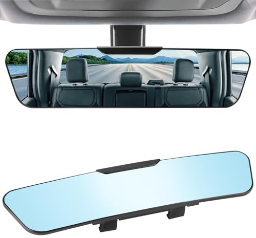 LivTee Anti Glare Rear View Mirror, Universal 12'' (305mm), Wide Angle Panoramic Convex Rearview Mirror, Clip-on to Original to Eliminate Blind Spot and Antiglare for Cars SUV Trucks