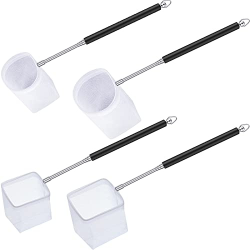 4 Pieces Fish Tank Shrimp Net Extendable Handle Shrimp Net Stainless Steel Small Aquarium Catch Mesh with Adjustable Handle for Aquarium Fish Tank Pond(Black)