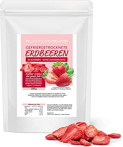 100g gefriergetrocknete Erdbeeren - Erdbeeren getrocknet - Erdbeerchips - in Scheiben - pure Frucht - 100% Erdbeeren | Limfood