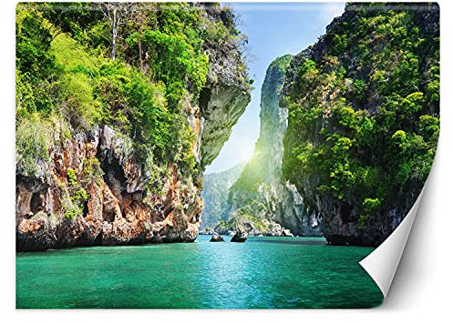 Feeby Wandtapete Fototapete Vlies Exotische Natur 250x175 cm Grün Modern Tapete Wohnzimmer Schlafzimmer Restaurant Tropical Island Rocky Bay