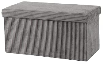 Large Ottoman Foldaway Storage Blanket Toy Box Bench Corduroy Pouffe Footstool Ottoman (Grey, 76cm x 38cm)