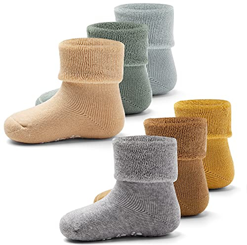 Aisyee Baby Warme Socken Baby Jungen Dicke Wintersocken abs Socken Baby Mädchen Anti Rutsch Socken 6 Paare