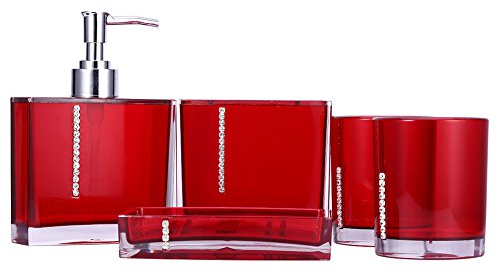EBTOOLS Badezimmer-Set, Premium-Flasche, Lotion, Zahnbürstenhalter, Zahnbürstentasse, Zahnbürstenhalter, 5-teilig, Badzubehör, elegant, für Haus, Hotel, Rot
