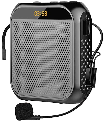 Amplificatore Vocale Portatile per Insegnanti, 2200mAh Ricaricabile Amplificatore Microfono Portatile Microfono Auricolare Microfono con Cassa per Guida Turistica, Riunione, Yoga, Aula (Nero)