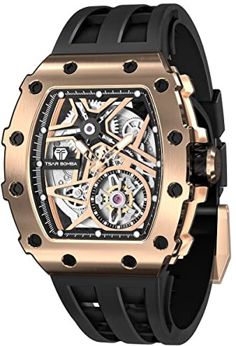 TSAR BOMBA Montre Homme Automatique - Montres Tonneau de Luxe - Mouvement Japonais - Verre Saphir de Luxe - Etanche 50m - Lumineux