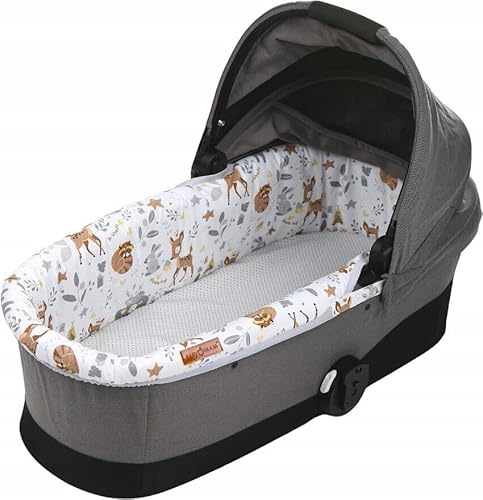 BABY MAM Carrycot Liner/Cover for Pram – Double-Sided Reversible Insert, Deer and Friends & Dots Grey