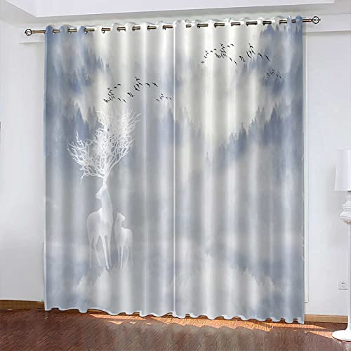 Gardinen Blauweißer Elch Scheibengardinen Weich Verdunklungsvorhänge Wohnzimmer Vorhang Blickdicht Schlafzimmer Gardine Thermovorhang Gardinen mit Ösen Schallschutz Curtains 2x140x180cm