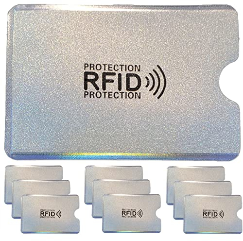 Étui Protection Carte bancaire sans Contact Rigide, Lot de 10 Housses Pochettes Anti RFID NFC pour Carte de crédit, Carte Bleue, CB Blocage RFID (10 Pack Minuscule Brillant)