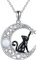 VONALA 925 Sterling Silver Black Cat Necklace for Women, Celtic Moon Pendant Opla Jewellery Birthday Gifts for Cat Lovers