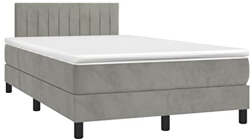vidaXL Boxspringbett mit Matratze LED Bett Polsterbett Doppelbett Bettgestell Lattenrost Bettrahmen Hotelbett Schlafzimmerbett Hellgrau 120x200cm Samt