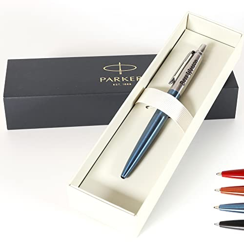 Personalisierter Parker Jotter Bond Street Kugelschreiber Stift + Geschenkbox | Schaffen Sie ein ganz einzigartiges Geschenk | Lasergravur - blau