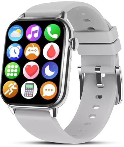 Deunis Smartwatch H6 1,90 Zoll mit Telefonfunktion für Damen Herren kompatibel mit Android iOS, Schlafmonitor HD06 Schrittzähler Fitness Tracker, Fitnessuhr, Armbanduhr, Sportuhr (Silber)