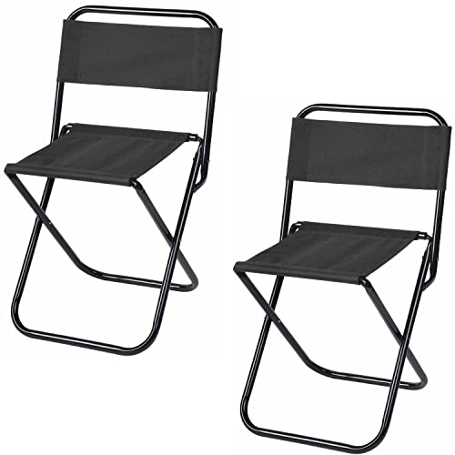 Preiswert&Gut 2 x Faltbare Campingstühle mit strapazierfähiger Polyesterbespannung klappbares Stahlrohrgestell Sitzhöhe 34 cm in schwarz bis 90 kg leicht zu transportieren 34 x 28 x 58 cm
