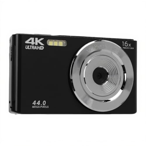 4K Digitalkamera, 2,8 Zoll 44 MP 16X Zoom Anti-Shake Digitalkamera mit Integriertem Fülllicht, Kompakte Tragbare Reise HD Digitalkamera für Fotografie und Video (Schwarz)